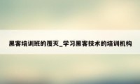 黑客培训班的覆灭_学习黑客技术的培训机构