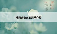 暗网安全么的简单介绍