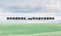 软件渗透性测试_app可以进行渗透测试