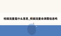 校园流量是什么意思_校园流量会泄露信息吗