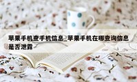 苹果手机查手机信息_苹果手机在哪查询信息是否泄露