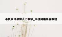 手机网络黑客入门教学_手机网络黑客教程